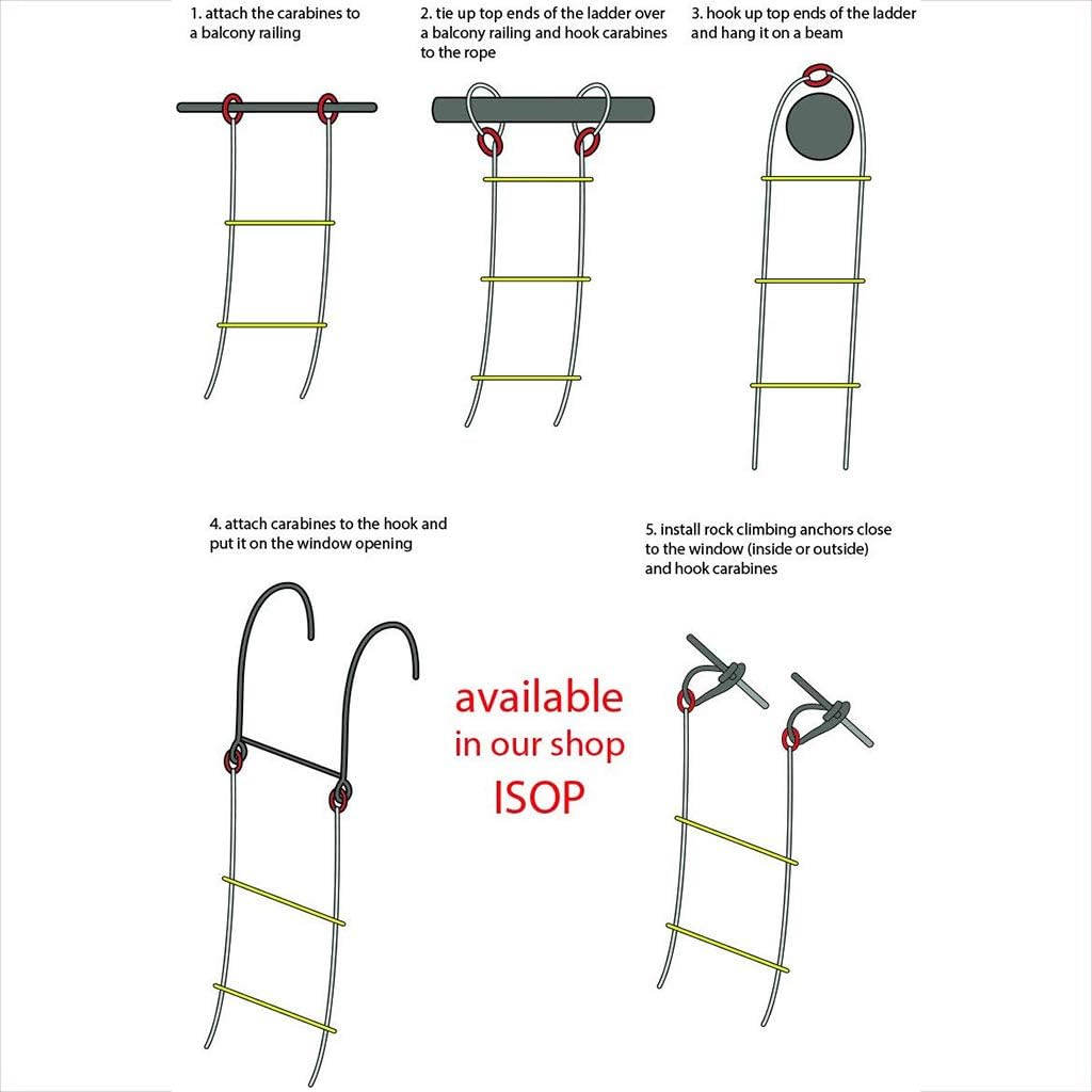 Fire Safety Ladder with Carabiners Usable for Window & Balcony ,50ft