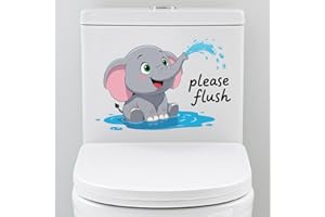 PRESSINART Animal Toilet Sticker Elephant Please Flush Toilet Decal Funny PVC Self-Adhesive Removable Waterproof Wall Decals 