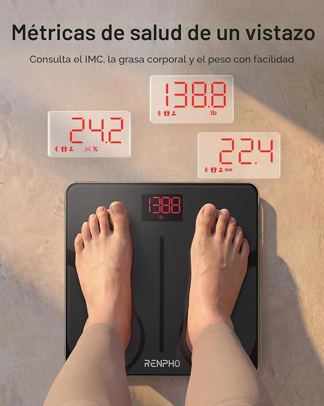 Balança digital de gordura corporal renpho, balança bluetooth inteligente com aplicativo, balança eletrônica analógica com análise corporal, 13 medições de peso de imc visceral e muscular, elis 1