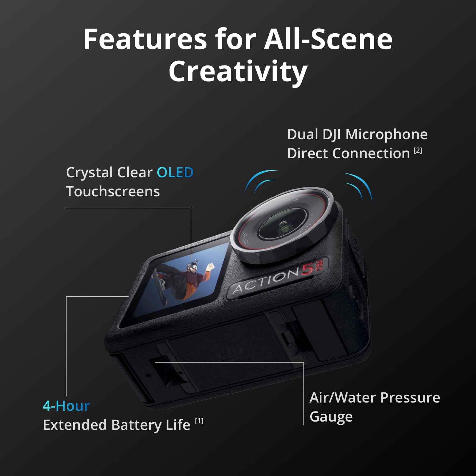 DJI Osmo Action 5 Pro Standard Combo,with 58 Piece Accessory Kit and 2 Extra Batteries + 64GB Card - Waterproof Action Camera with 1/1.3