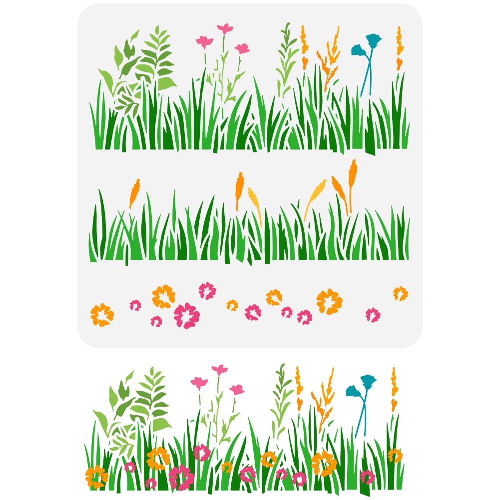 FINGERINSPIRE Layering Grasses Painting Stencil 30x30cm Reusable Wild Flower Drawing Template DIY Art Grass Pattern Decoration Stencil for Painting on Wood Wall Fabric Furniture