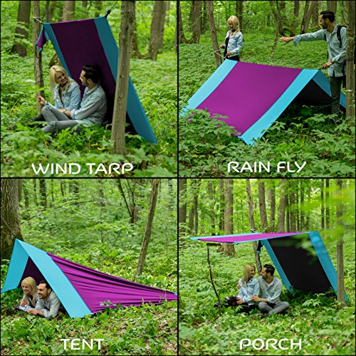 Double Hammock Camping Gear Straps | Best Portable Parachute Nylon 2 Person Folding Hammock with Tree Hanging Straps, Rope & Instruction Booklet | Ideal for Travel, Hiking & Backpacking