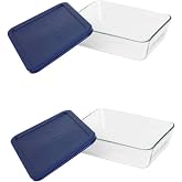 Pyrex 7211 6-Cup Glass Dish &amp; 7211-PC Dark Blue Lid (2-Pack) - Made in USA | BPA-Free Plastic Cover | Snug-Fit | Top-Rack Dishwasher Safe | Refrigerator &amp; Freezer Safe