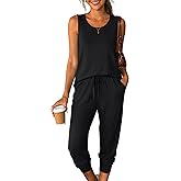 AmazingStar Womens Two Piece Lounge Sets 2026 Summer Sleeveless Outfits Crewneck Tank Tops Joggers Pants Travel Loungewear