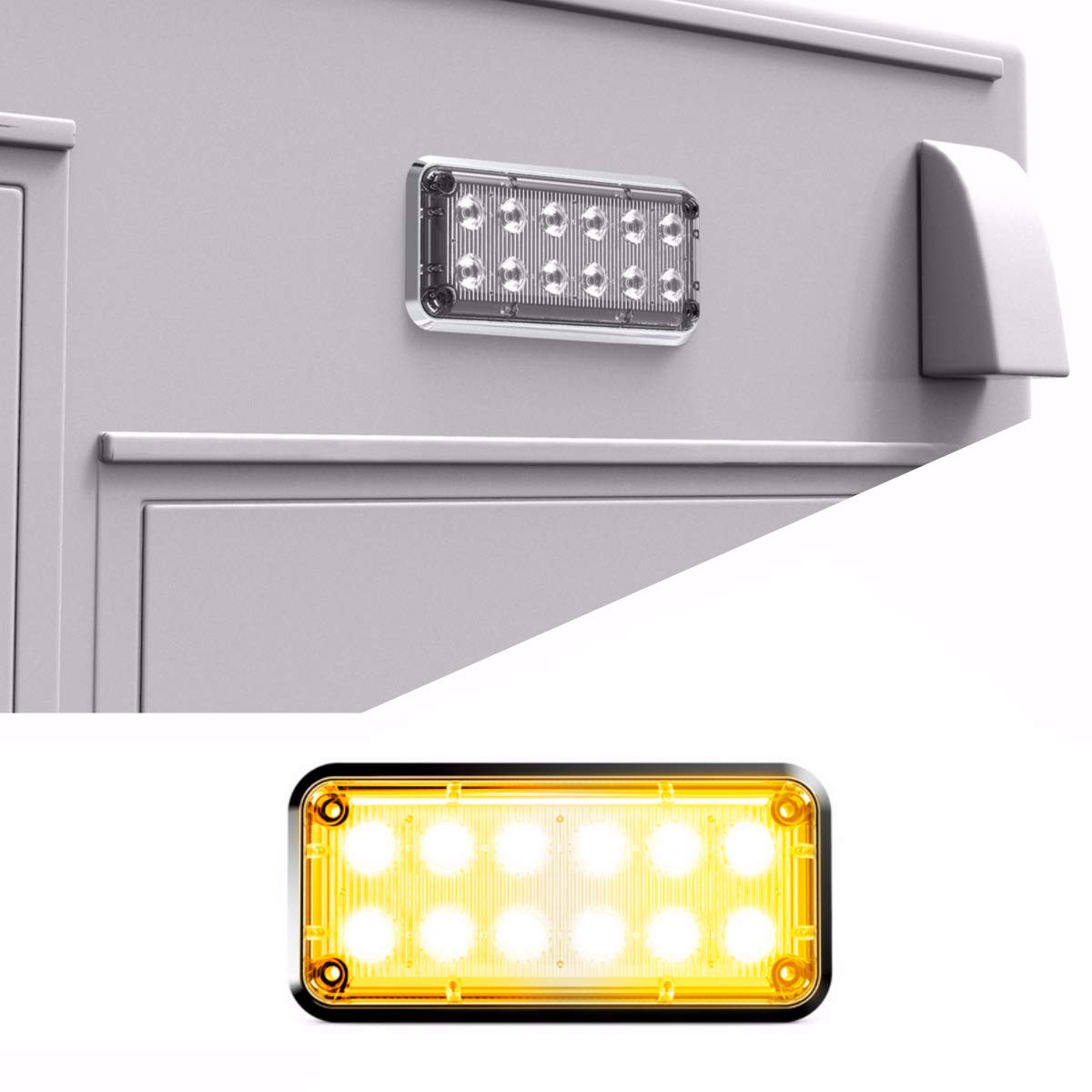 Alpha-Z 7x3 Ambulance LED Surface Mount Emergency Strobe Lights and Fire Truck Ultra Slim Warning Light - Amber/Amber