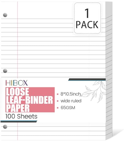 Loose Leaf Paper 3 Hole Lined Note Pads 8.5 X 11 Loose Leaf Paper Wide Ruled, 8" X 10.5" Filler Paper White, 3 College Ruled Paper Binder Paper 3 Hole Lined
