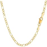 Jewelry Affairs 14k Yellow Solid Gold Figaro Chain Necklace, 2.6mm