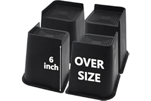 HANIHUA 4 Pack Oversized Bed Risers 6 inch Heavy Duty, Furniture Risers, Black Bed Lifts Risers for Table, Sofa, Chair, Couch, Desk, Bed Frame Risers Supports Up to 6,500 Lbs