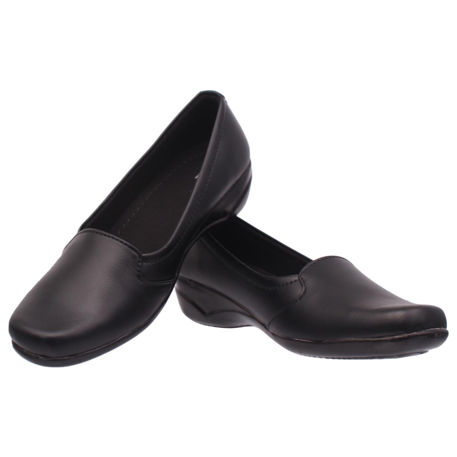 footshez women's synthetic leather black casual and formalwear light weight belly shoes