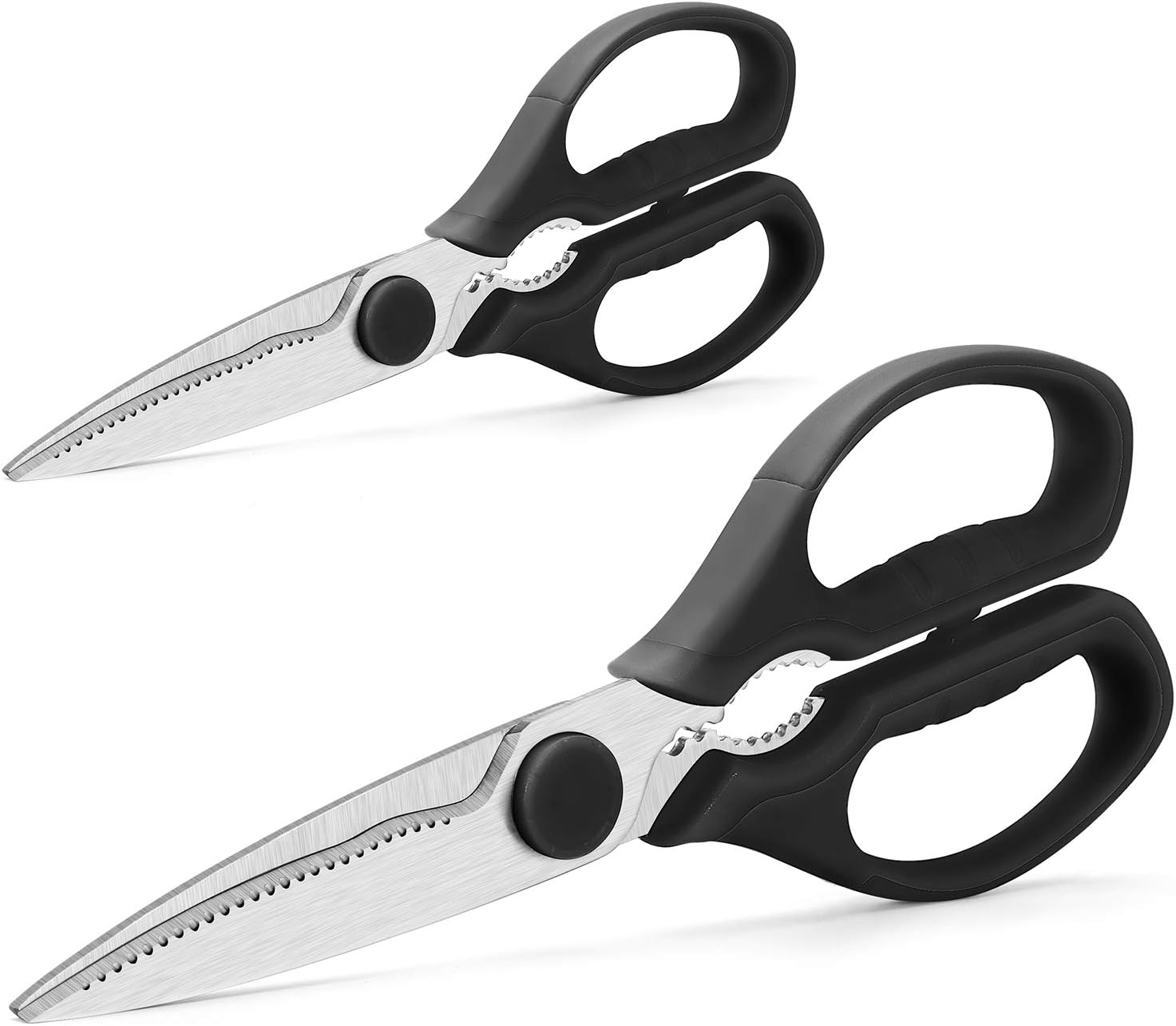 Multifunction Kitchen Scissors 2-Piece Set WELLSTAR, Heavy Duty Food Shears for Chicken Meat Vegetable Fish Herb Poultry Stainless Steel Cooking Scissors with Comfortable Handle Scissors Set (Black)