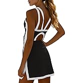 Fisoew Womens Tennis Mini Dress with Built-in Shorts & Bra Open Back Sleeveless Golf Gym Workout Tank Dresses