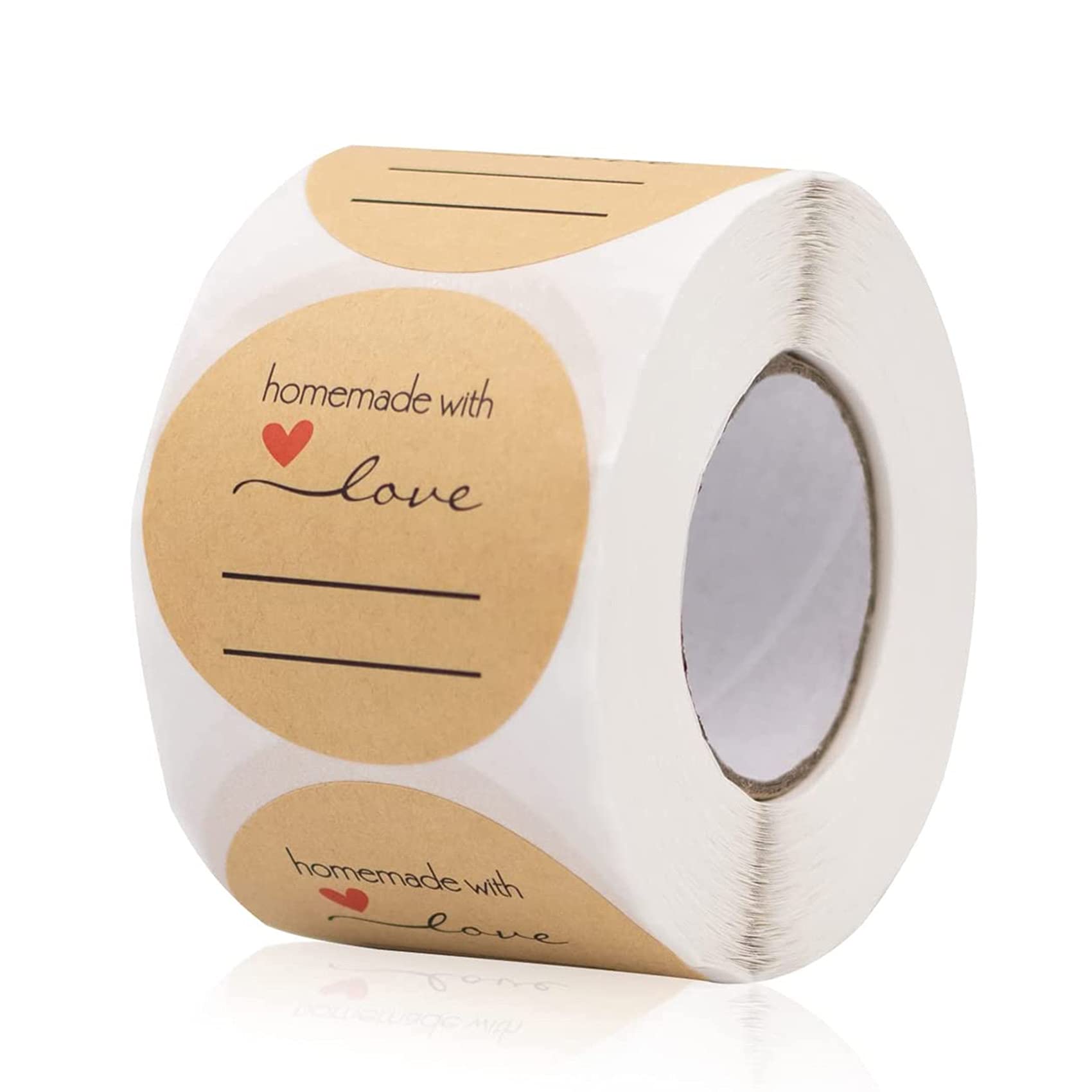 JeoPoom Kraft Paper Stickers[500 Pcs], Handmade with Love Stickers, 3.8cm Homemade with Love Stickers, for Baking Gift Bag Envelopes and Homemade Wedding Gifts Kraft Paper Stickers(Brown)
