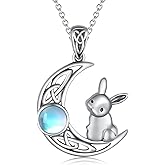 SCZKLAQ Moonstone Bunny Necklace for Women 925 Sterling Silver Rabbit Necklace Easter Bunny Jewelry for Women Bunny Gifts