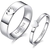 LAVUMO Matching Heart Promise Rings for Couples I Love You Engagement Wedding Ring Band Sets for Him and Her Stainless Steel High Polished Comfort Fit