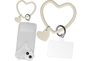 Naiadiy Silicone Heart Loop Phone Lanyard, Cell Phone Hand Wrist Lanyard Strap with Key Chain Holder, Universal for Phone Case Anchor Fit All Smartphones-Beige