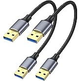 ApoJodly USB 3.0 Cable 1FT 2-Pack, Short USB A Male to Male Cable | USB Double Sided Cord 5Gbps Compatible with Hard Drive, Laptop Cooler, DVD Player and More