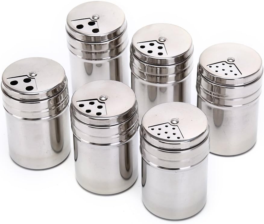 FJROnline Set of 6 Portable Stainless Steel Spice Shaker Seasoning Dispenser,Spice Bottles Pepper Herb Container Shakers with Portable Pouch for Outdoor Home Camping BBQ