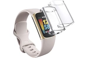 WUWOCJ 2-Pack Screen Protector Case Compatible with Fitbit Charge 5/Charge 6, Ultra-Thin Soft TPU Bumper All-Around Protective Case (Silver/Clear)