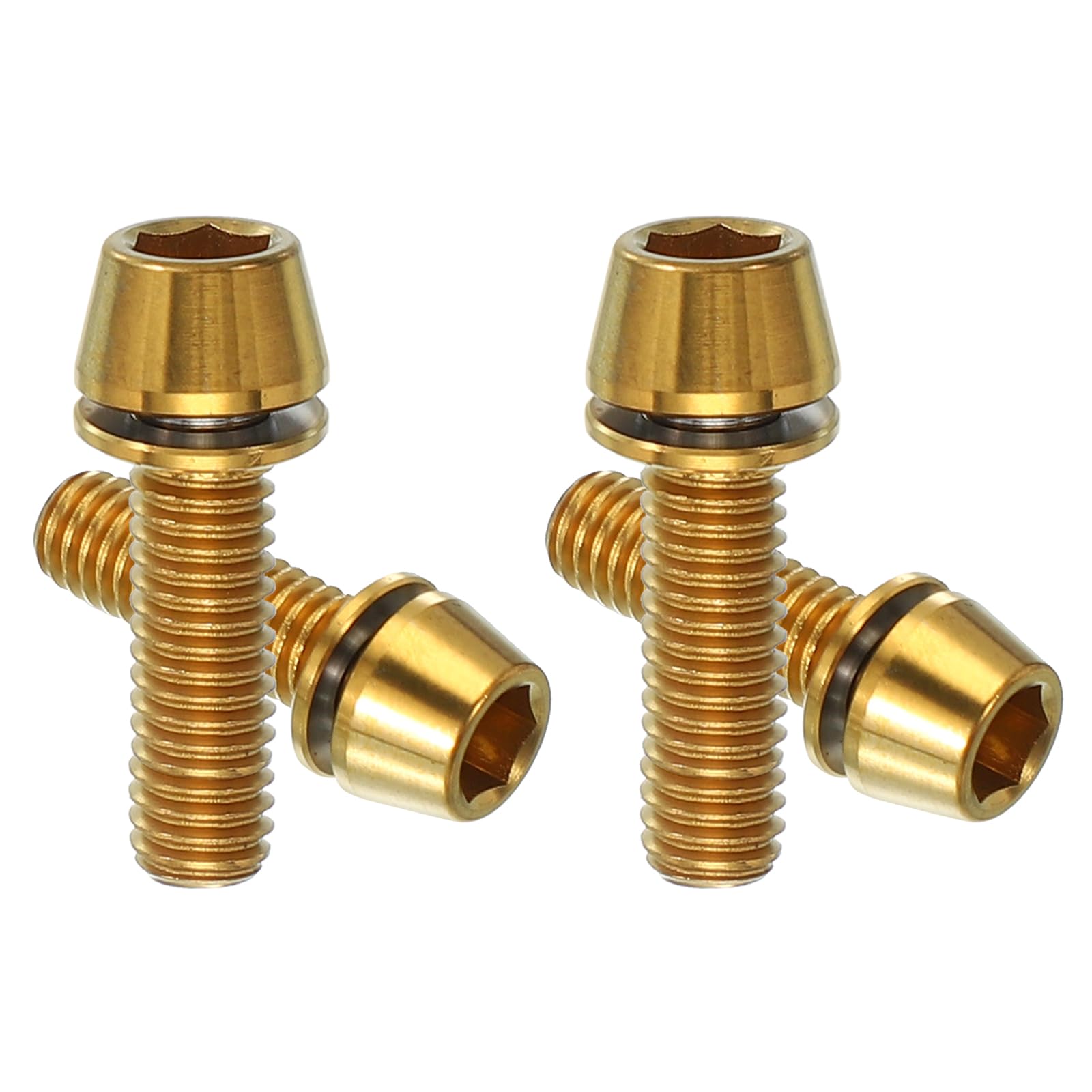 PATIKIL M6x20mm Titanium Bicycle Stem Bolt, 4 Pack Hex Tapered Head Bolt Mountain Bike Screw Replacement with Washer for Bicycle Stem Parts, Gold Tone