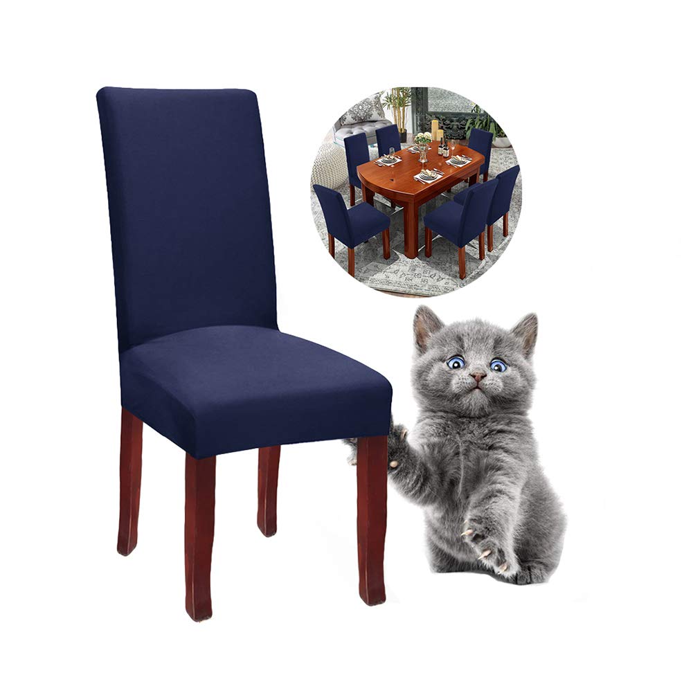 JunYito Stretch Dining Chair Covers Slipcovers Top Chair Protector for Dining Room Hotel Ceremony Banquet Wedding Party Décor (T-Blue, 4 Pcs)