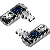 Jadebones 2 Pack 90 Degree USB C Adapter with Digital Display, 140W Right Angle USB-C Male to Female Connector for iPhone 16/15 Series, MacBook, Support Voltage, Current and Power Smart LED Display