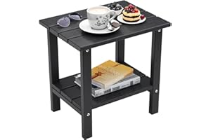 OTSUN Weather Resistant Outdoor Side Table, Adirondack HDPE Small Outdoor Table, 2-Tier Small Patio Tables for Outside or Indoor, Black