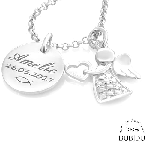 Taufkette Mädchen mit Gravur ?? Namenskette Taufe Silber ?? Taufschmuck Engel Taufgeschenk Geburt Kette Schutzengel Baby Heil