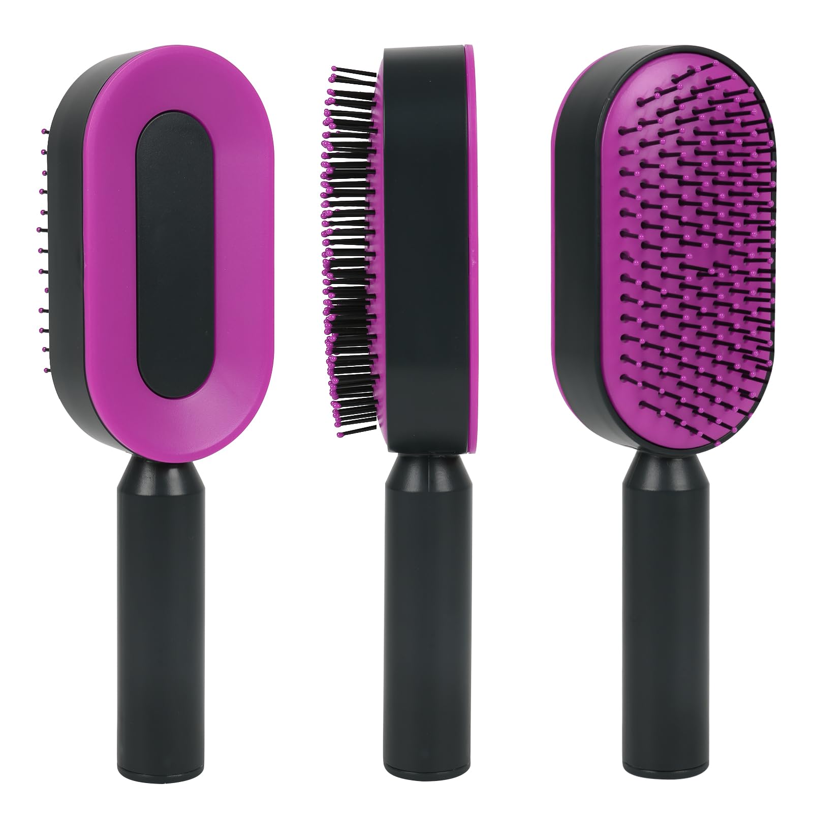 Kyaoayo Self Cleaning Hair Brush for Women, Men & Children, Soft Massage Bristle Paddle Brush, Airbag Massage Comb, Suitable for All Hair Types, Wet & Dry Hair, Rose Red