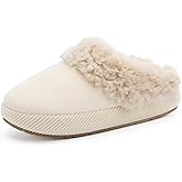 Chantomoo Slippers for Women and Men Memory Foam House Shoes Faux Suede Upper Rubber Sole Faux Fur Lining Warm Comfy Indoor Fuzzy Slippers Beige Size7 8 6.5