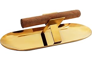 OGABEL Foldable Cigar Stand Holder with Gold Cigar Ashtray Tray,Stainless Steel Portable Cigar Display Shelf Tray and Cigar Travel Holder Rest for Cigar Lovers