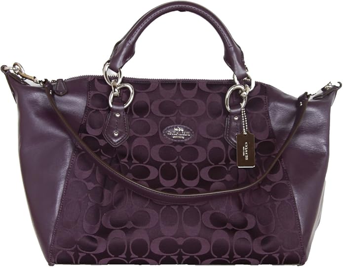 Coach Signature Fabric With Leather Satchel Handbag With Removable Shoulder Strap in Violet