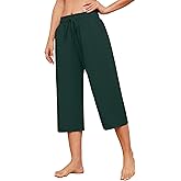 Larmliss Womens Capri Pants Casual Wide Leg Drawstring Elastic Waist Loose Lounge Cropped Pants with Pockets