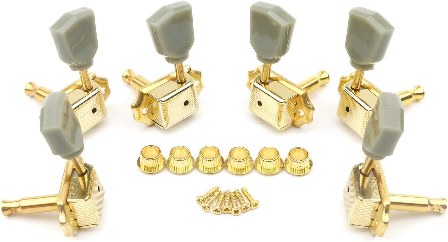 Unxuey 6pcs Guitar Parts String Tuning Pegs 3L3R Heavy Duty Guitar Tuning Keys Machine Heads Gear Buttons for Folk Electric Guitar