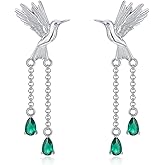 925 Sterling Silver Hummingbird Earrings for Women Drop Dangle Earrings with Emerald Bird Birthday Mother’s Day Gift
