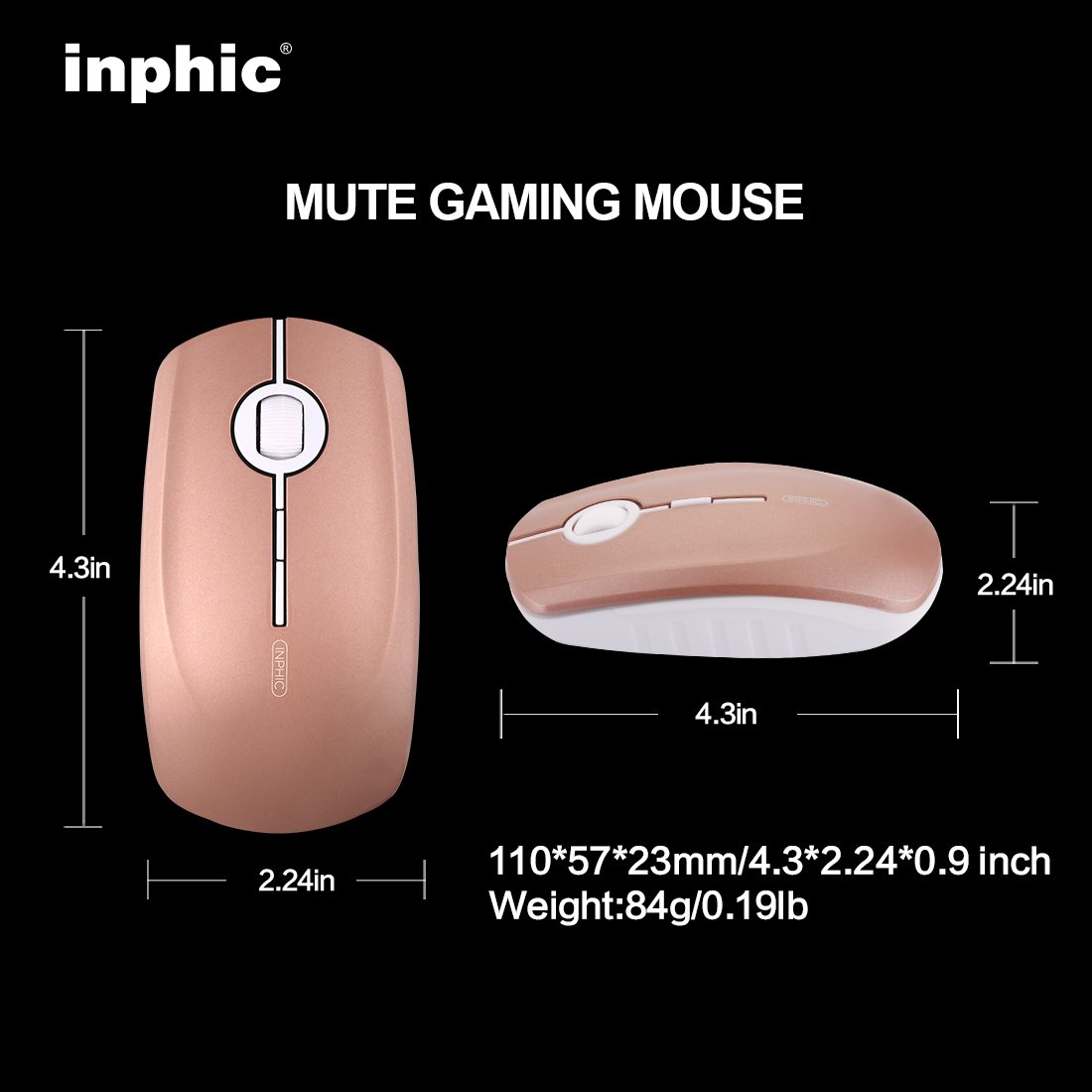 Wireless Mouse, Inphic Slim Silent Click Rechargeable Wireless Mouse, 2.4G USB Optical Mice PC Laptop Computer Cordless Mouse Mini with Nano Receiver, for Windows Mac MacBook Linux - Rose gold