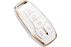 CACACAR for Ford Key Fob Cover, Premium Soft TPU Full Protection Key Fob Case for Ford Fusion Mustang F150 Edge Explorer Lincoln MKZ MKC MKX Smart Remote Key Protector,Size A-Ivory