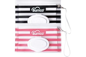 BABY BUM BRUSH BUMCO Airtight Wipes Dispenser, Keeps Wet, Reusable Refillable Pouch, Diaper Bag Organizer for Travel, Carrying Clutch, Unique Baby Gift for Girl Boy [black & pink]