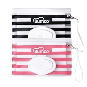 Bumco Diaper Bag Wet Wipes Dispenser, Reusable Refillable Pouch, Organizer for Travel, Carrying Clutch, Unique Baby Gift for Girl/Boy, (Pink & Black)