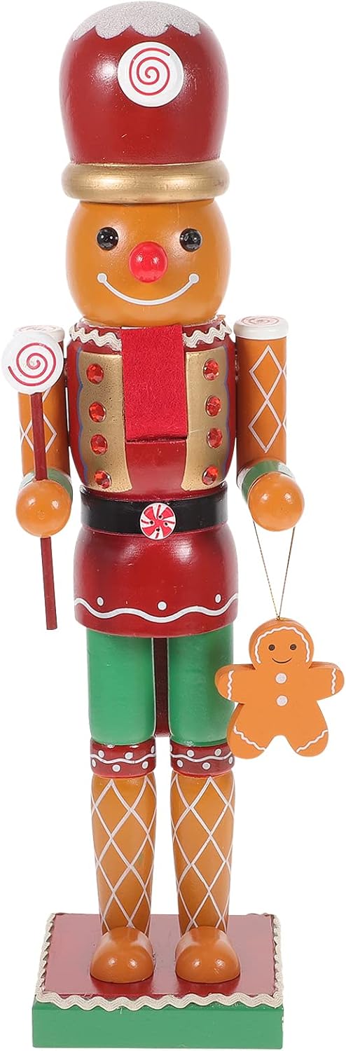 Nutcrackers - PASOLABE Gingerbread Nutcracker Figures Christmas Decorations 14 Inch Wooden Nutcracker Gingerbread Christmas Decor Christmas Nutcracker for Xmas Gift Christmas Party Decor