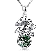 Aututer Mushroom Necklace 925 Sterling Silver Moss Agate Mushroom Necklace Moonstone Mushroom Pendant Necklace Mushroom Jewelry