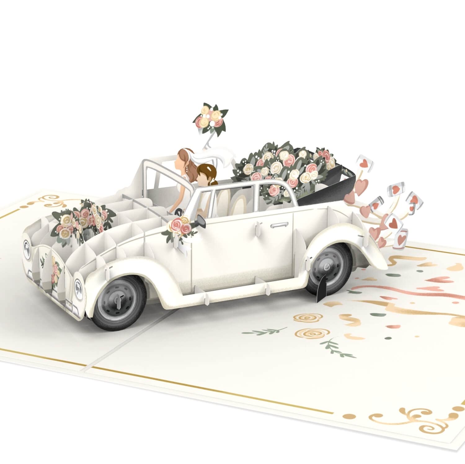 papercrush® Pop Up Card Wedding Car Mrs & Mrs - 3D Gay Wedding Card for Lesbian Couple, Elegant Congratulations for Marriage of 2 Women, Beautiful Money Gift for Female Couple