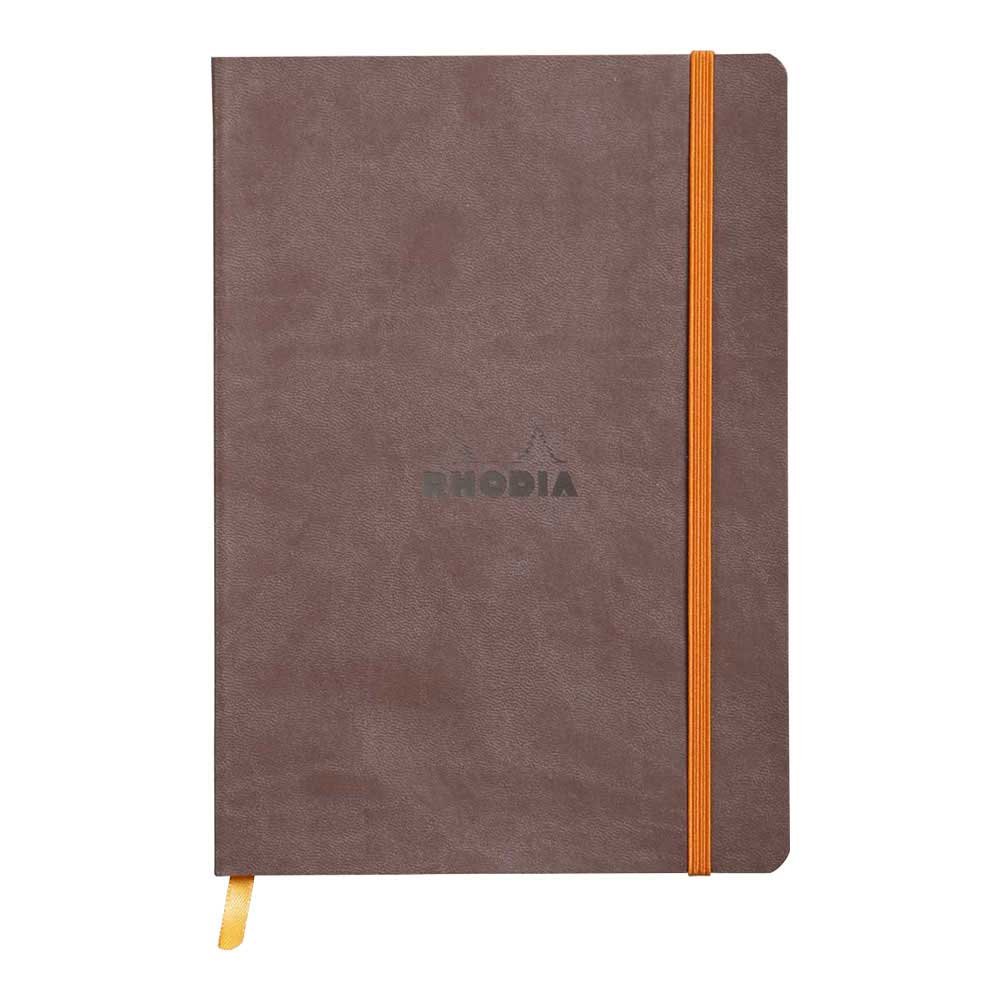RHODIA 117453C - Chocolate Flexible Notebook - A5 - Dotted Dot - 160 pages - Clairefontaine Ivory Paper 90 g/m - Bookmark, Elastic Closure - Faux Leather Cover - Rhodiarama Collection