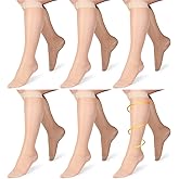 Estune 6 Pairs Sheer Compression Socks 15-20mmhg Knee High Lightweight Sheer Compression Stockings Graduated Sheer Compression Socks for Women Ladies Swelling Varicose Veins Edema (Large)