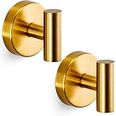 Fenas Suction Cup Hooks for Shower - Bathroom Reusable Towel Hooks | No-Drill Hooks for Towels, Robes &amp; Loofah on Glass, Mirrors, Glazed Tile &amp; Smooth Metal, 2 Pack, Brushed Gold