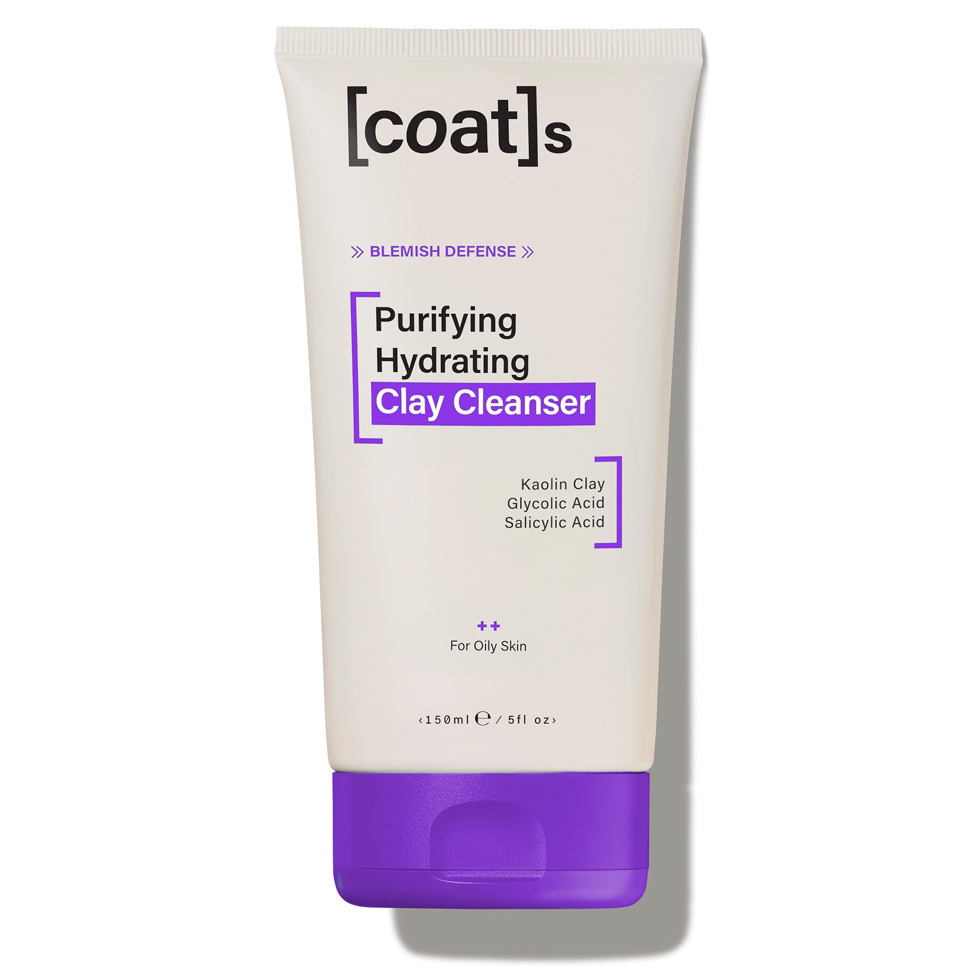 Coats Blemish Defense Purifying Hydrating Clay Cleanser for Oily, Blemish-Prone Skin – With Kaolin Clay, Glycolic Acid & Salicylic Acid to Help Prevent Breakouts – Designed For Young Skin – 150 ml