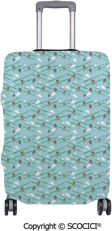 SCOCICI Anti-scratch Baggage Luggage Cover Protector Funny Bear on Ladder Trying to Reach the Kite in Sky Clouds Kids Nursery Cartoon Decorative Multi-function Travel Suitcase Cover (Cover ONLY, Suit