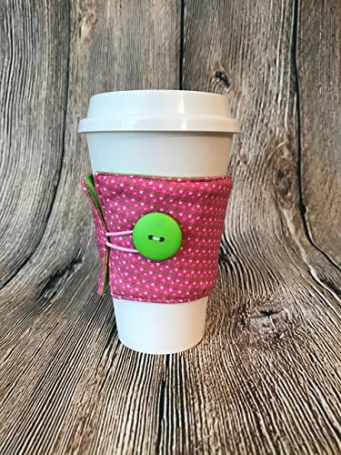 Pink and Green Polka doted Coffee Cozy