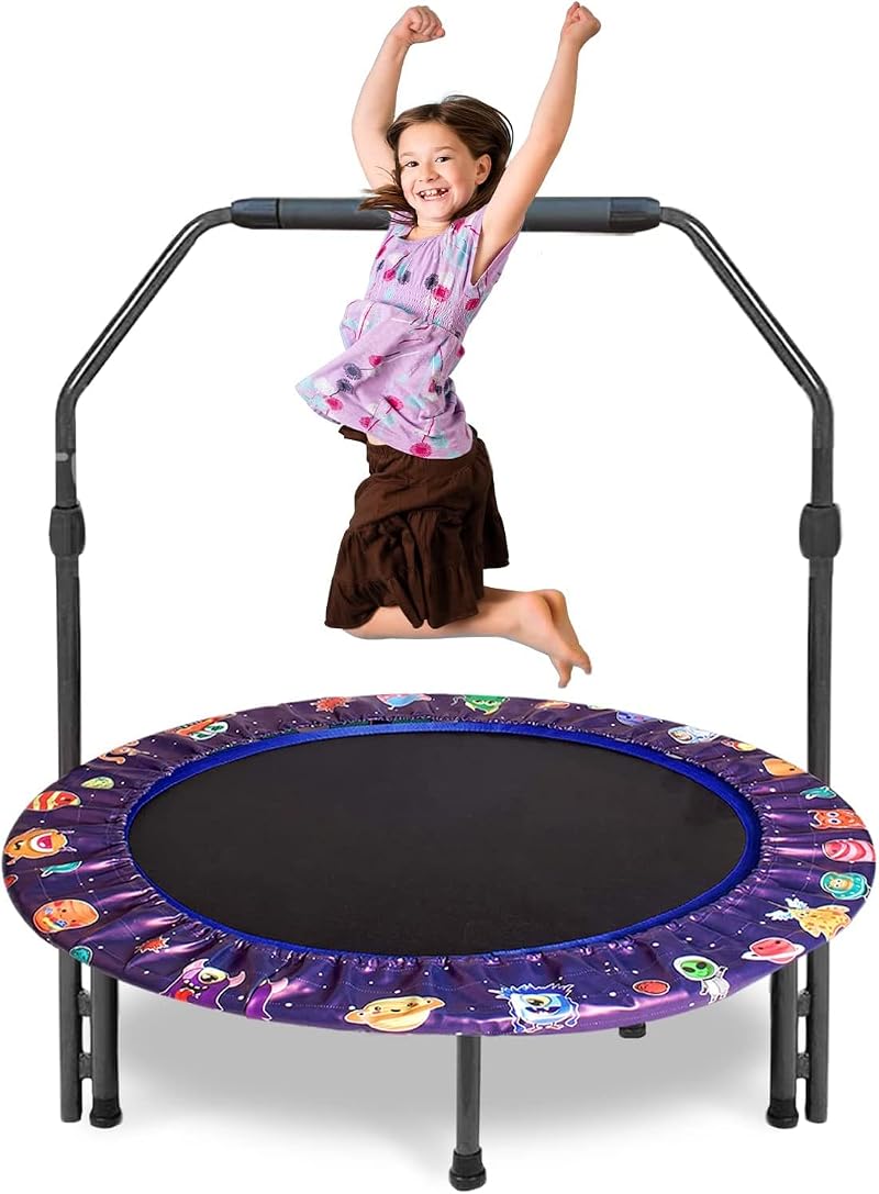 Siairo Purple Mini Kids Trampoline 36 Inch Foldable Bungee Rebounder Adjustable