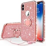 [Coverlab] Cute Glitter Ring Stand Phone Case Kickstand Compatible Apple iPhone XR Case,Bling Diamond Bumper Ring Stand Sparkly Clear Protective Girls Women iPhone XR - Rose Gold