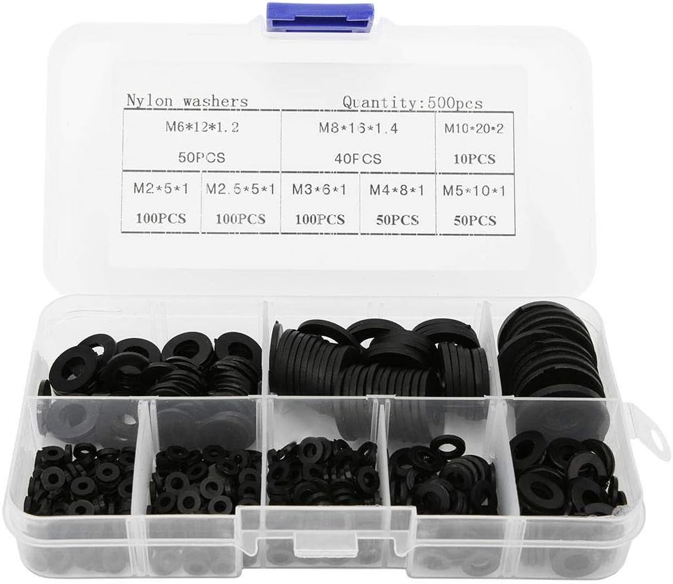 Unterlegscheiben Verzinkt 500-teiliges Unterlegscheiben Sortiment Aus Kunststoff – Schwarze Beilagscheiben In Verschiedenen Größen Polyamid PVC Beilagscheiben Metrisch